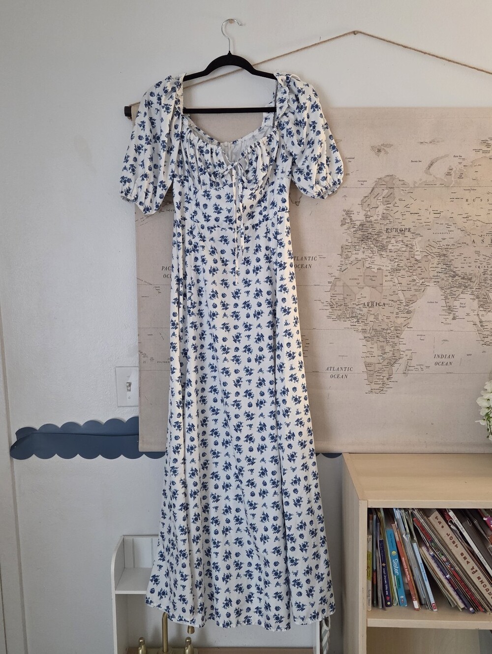 Puff Sleeve Corset Blue Floral Maxi Dress